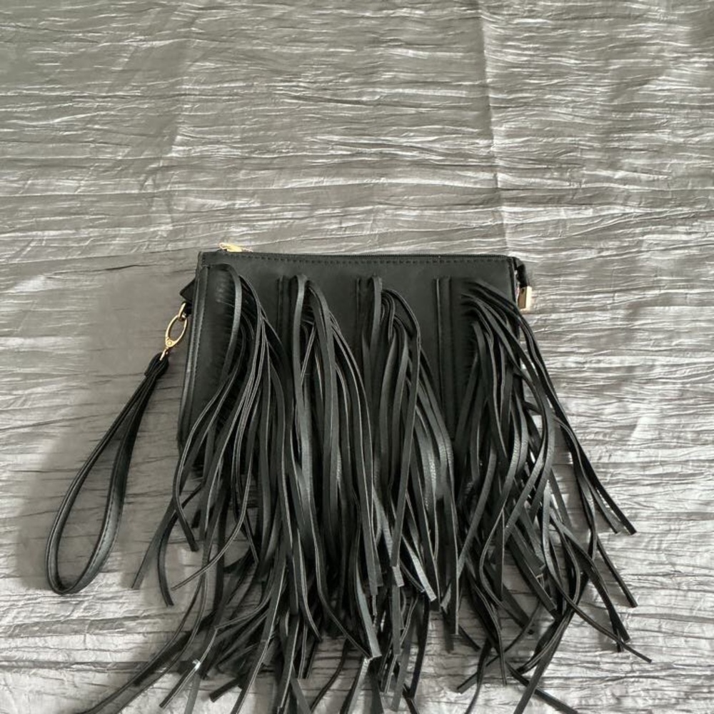 Fringe Black Clutch Bag